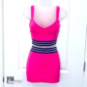 Bright Pink Matching Crop Top & Micro Mini Skirt Set - Size XS